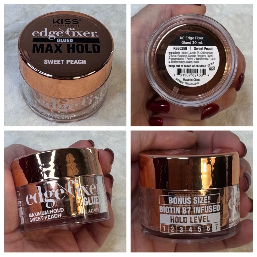 Kiss Edge Hair Styling Fixer Glue, Sweet Peach scent with Rose Gold Lid
